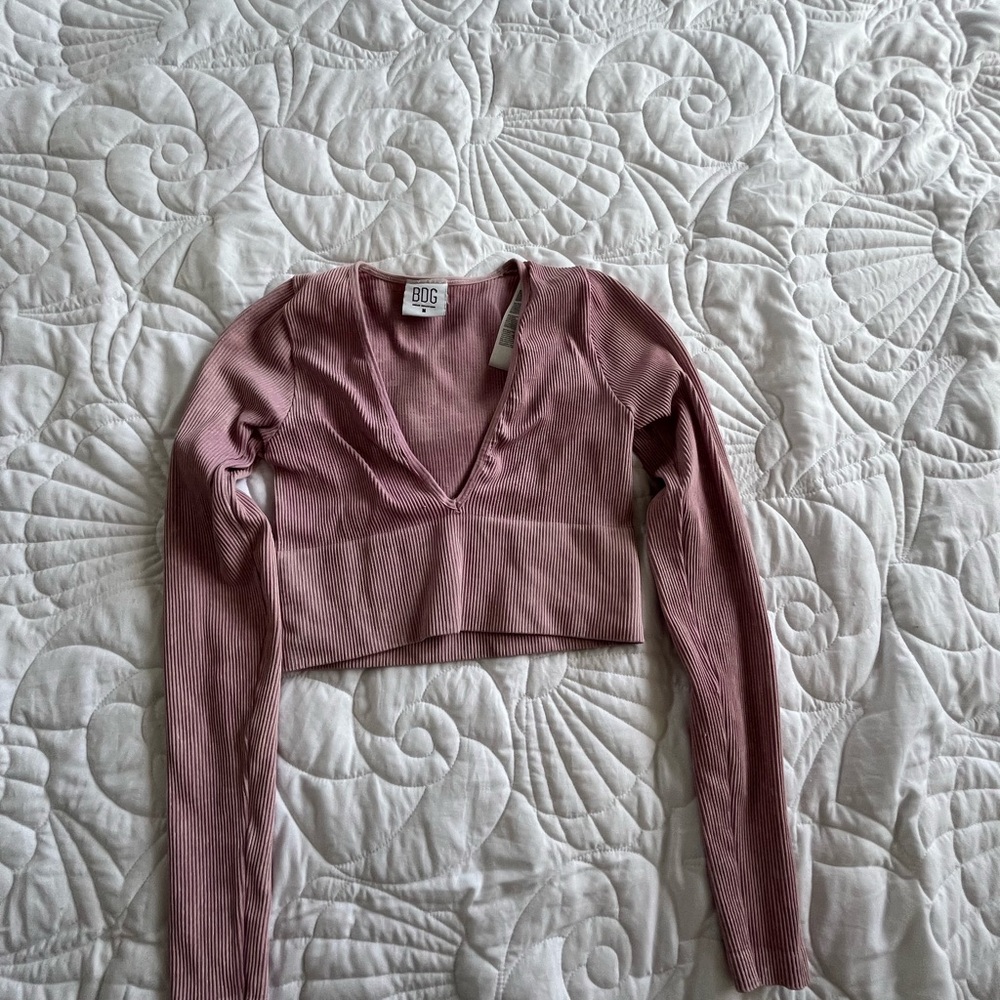 BDG Pink Long Sleeve Fitted Crop top